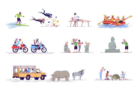 Download Indonesia Tourism Flat Illustrations Set - Tourism Collection