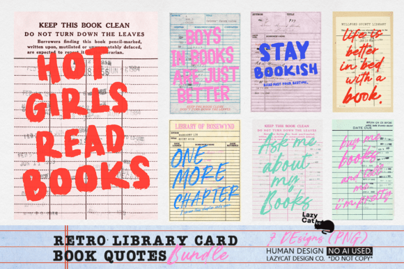 Download Retro Library Card Book Quote PNG Bundle - Book Collection