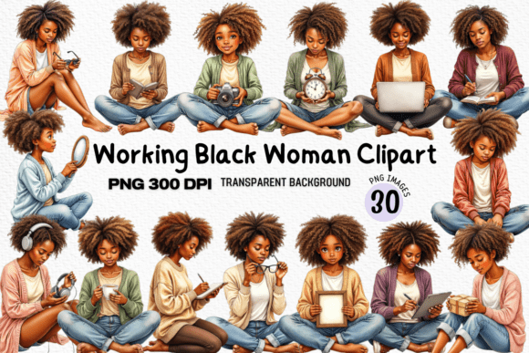 Download Working Black Woman Clipart PNG Bundle - Working Collection