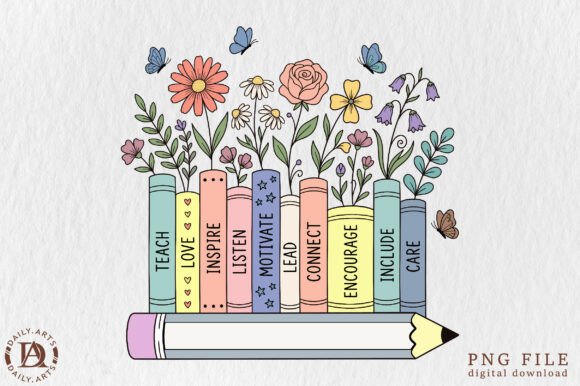 Download Floral School Books PNG - Book Collection