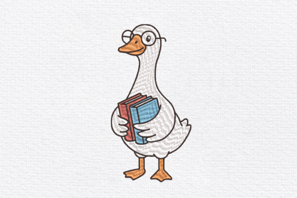 Download Goose Holding Books Embroidery Design - Book Collection